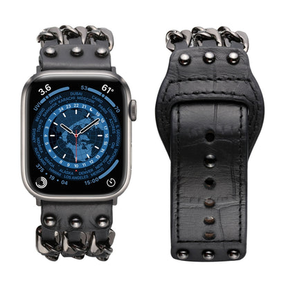 Bracelet de montre de style masculin en cuir véritable pour la série Apple Watch, 7 41mm / 6&SE&5&4 40mm / 3&2&1 38mm, 7 45mm / 6&SE&5&4 44mm / 3&2&1 42mm