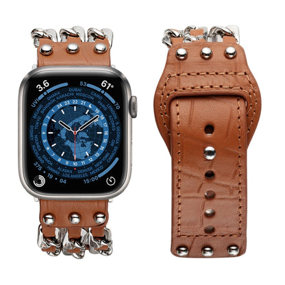 Bracelet de montre de style masculin en cuir véritable pour la série Apple Watch, 7 41mm / 6&SE&5&4 40mm / 3&2&1 38mm, 7 45mm / 6&SE&5&4 44mm / 3&2&1 42mm