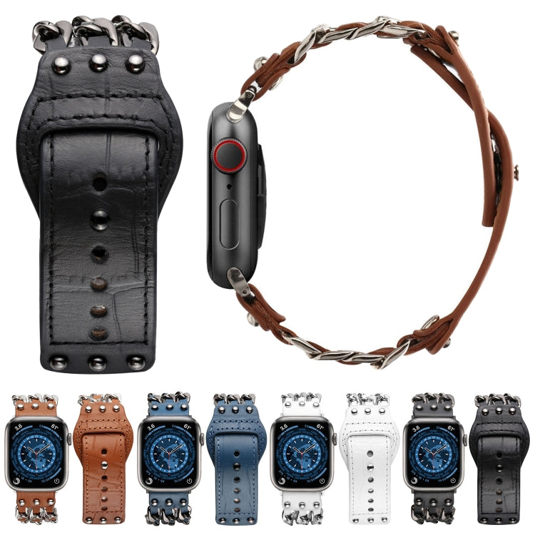 Bracelet de montre de style masculin en cuir véritable pour la série Apple Watch, 7 41mm / 6&SE&5&4 40mm / 3&2&1 38mm, 7 45mm / 6&SE&5&4 44mm / 3&2&1 42mm