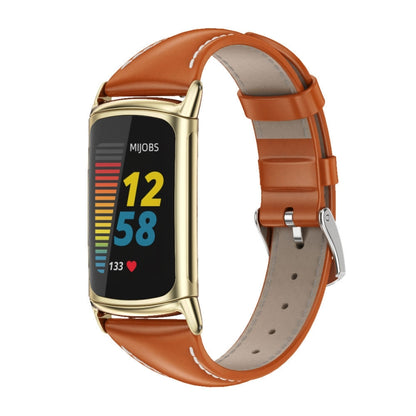 Bracelet de montre mince en cuir véritable Mijobs, For Fitbit Charge5
