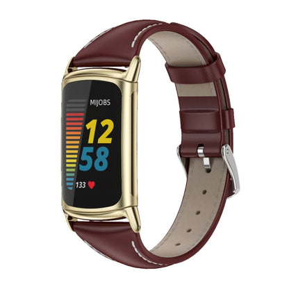 Bracelet de montre mince en cuir véritable Mijobs, For Fitbit Charge5