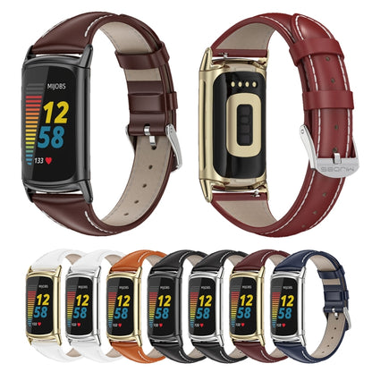 Bracelet de montre mince en cuir véritable Mijobs, For Fitbit Charge5