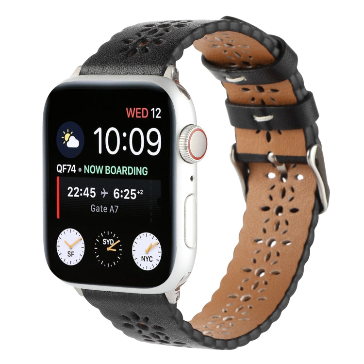 Bracelet de montre creux en cuir véritable pour la série Apple Watch, 7 41mm / 6&SE&5&4 40mm / 3&2&1 38mm, 7 45mm / 6&SE&5&4 44mm / 3&2&1 42mm