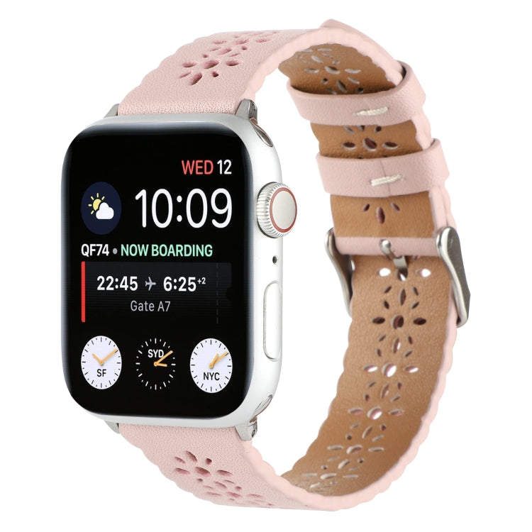 Bracelet de montre creux en cuir véritable pour la série Apple Watch, 7 41mm / 6&SE&5&4 40mm / 3&2&1 38mm, 7 45mm / 6&SE&5&4 44mm / 3&2&1 42mm