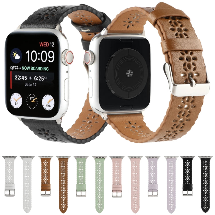 Bracelet de montre creux en cuir véritable pour la série Apple Watch, 7 41mm / 6&SE&5&4 40mm / 3&2&1 38mm, 7 45mm / 6&SE&5&4 44mm / 3&2&1 42mm