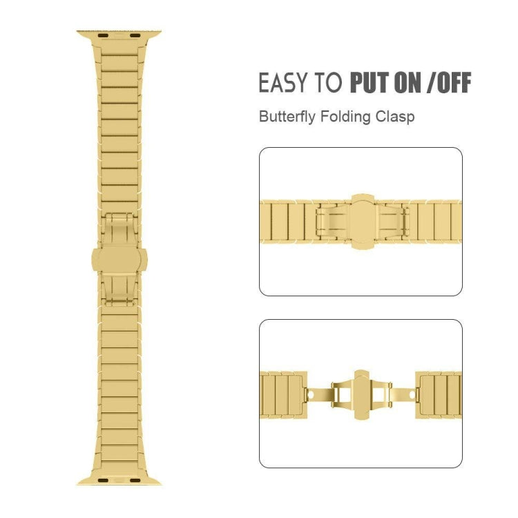 Bracelet de montre à boucle papillon en acier à une perle pour la série Apple Watch, For Apple Watch Series 8&7 41mm, For Apple Watch Ultra 49mm / Series 8&7 45mm, 7 41mm / 6&SE&5&4 40mm / 3&2&1 38mm, 7 45mm / 6&SE&5&4 44mm / 3&2&1 42mm