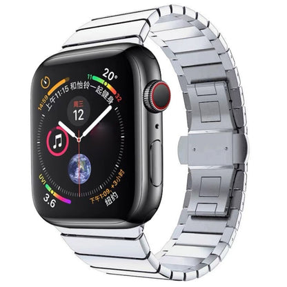 Bracelet de montre à boucle papillon en acier à une perle pour la série Apple Watch, For Apple Watch Series 8&7 41mm, For Apple Watch Ultra 49mm / Series 8&7 45mm, 7 41mm / 6&SE&5&4 40mm / 3&2&1 38mm, 7 45mm / 6&SE&5&4 44mm / 3&2&1 42mm