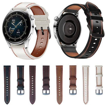 Fil à coudre Bracelet de montre en cuir véritable, For Samsung Galaxy Watch 3 45mm, For Huawei Watch GT 3 46mm