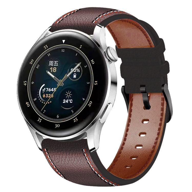 Fil à coudre Bracelet de montre en cuir véritable, For Samsung Galaxy Watch 3 45mm, For Huawei Watch GT 3 46mm