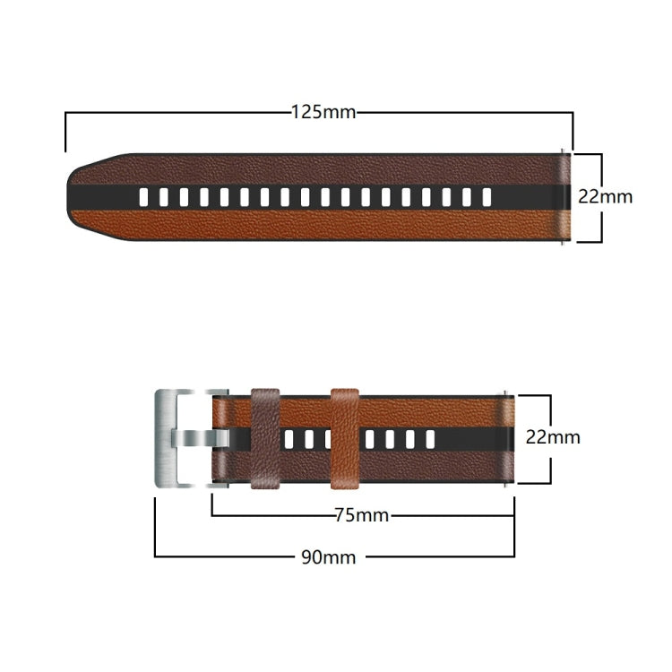 Bracelet de montre tricolore en silicone + cuir 22 mm, For Huawei Watch GT 3 Pro