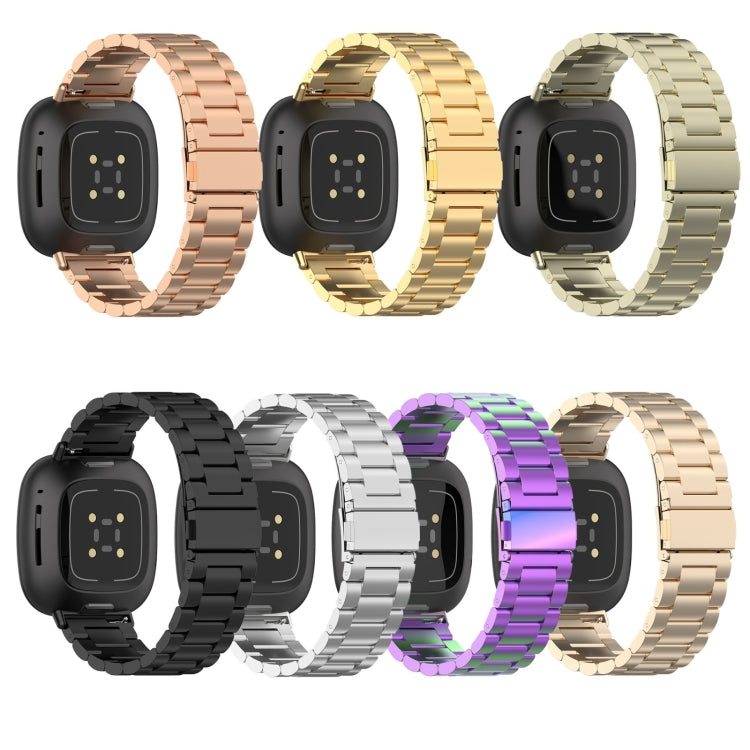 Bracelet de montre en acier inoxydable 3 perles, For Fitbit Versa 4/Sense 2/Versa 3/Sense, For Fitbit  Versa 4