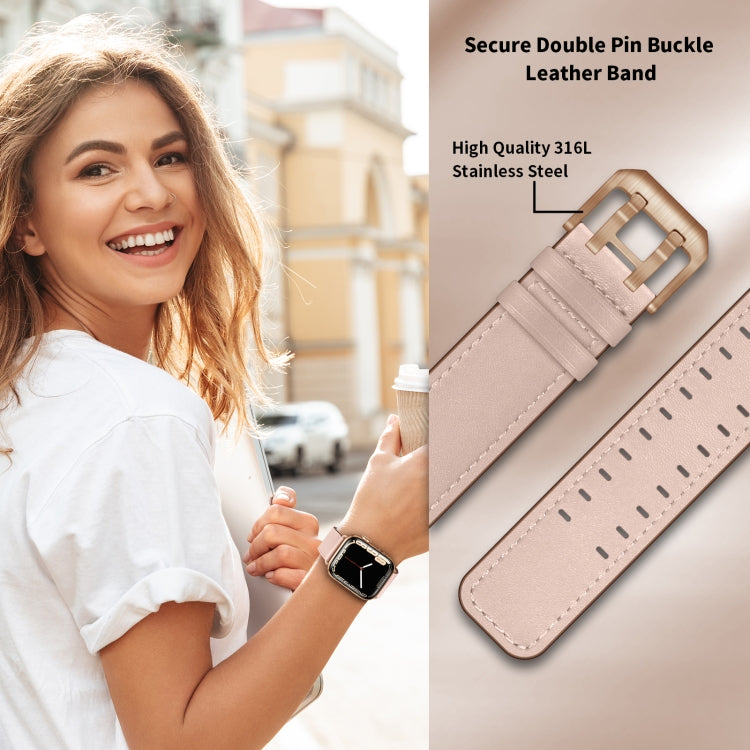 Bracelet de montre en cuir à double boucle pour la série Apple Watch, 7 41mm / 6&SE&5&4 40mm / 3&2&1 38mm, 7 45mm / 6&SE&5&4 44mm / 3&2&1 42mm