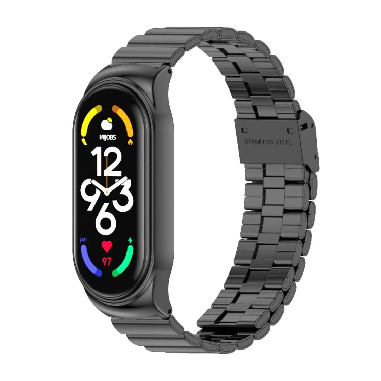 MIJOBS CS Bracelet de montre en acier inoxydable avec boucle en bambou, For Xiaomi Mi Band 7 / 7 NFC