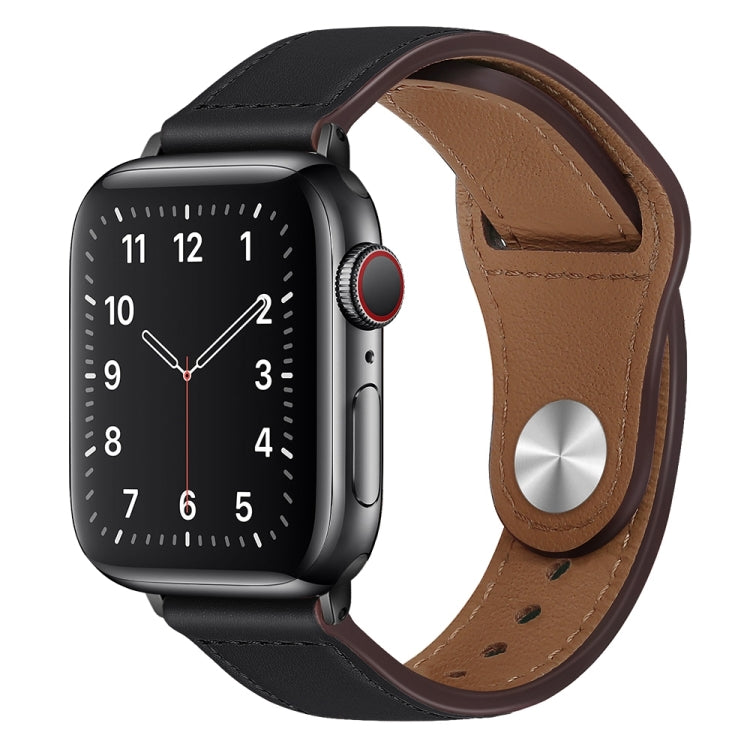 Bracelet de montre à boucle noire en cuir PU pour Apple Watch Series, 7 45mm / 6&SE&5&4 44mm / 3&2&1 42mm, 7 41mm / 6&SE&5&4 40mm / 3&2&1 38mm