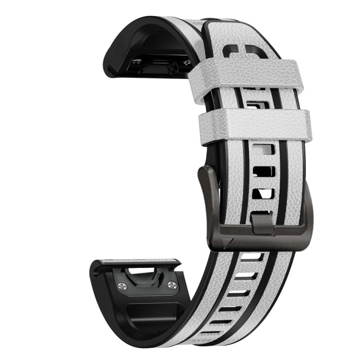 Pour Garmin Fenix 7X Silicone + bracelet de montre en cuir à dégagement rapide