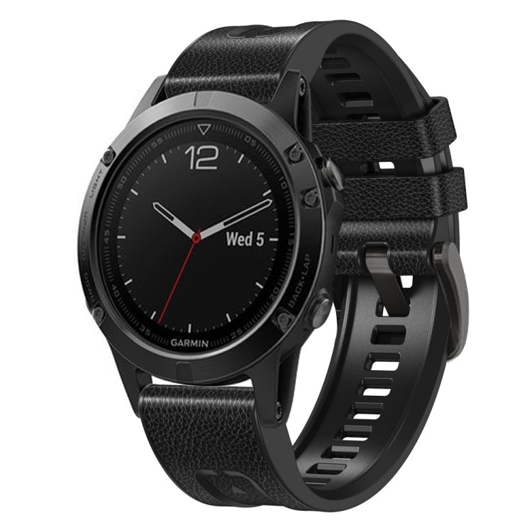 Pour Garmin Fenix 7X Silicone + bracelet de montre en cuir à dégagement rapide