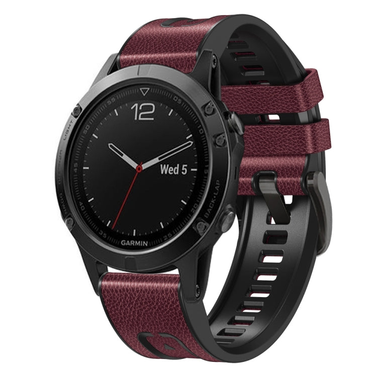 Pour Garmin Fenix 7X Silicone + bracelet de montre en cuir à dégagement rapide