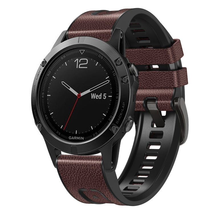 Pour Garmin Fenix 7X Silicone + bracelet de montre en cuir à dégagement rapide