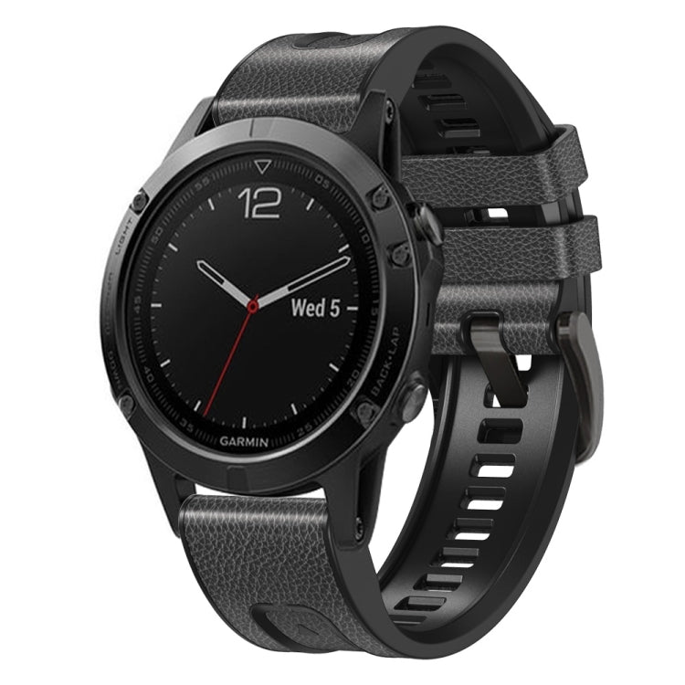 Pour Garmin Fenix 7X Silicone + bracelet de montre en cuir à dégagement rapide