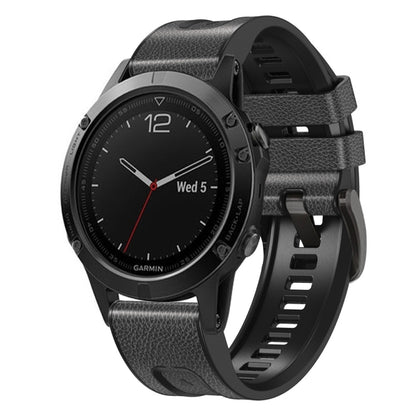 Pour Garmin Fenix 7X Silicone + bracelet de montre en cuir à dégagement rapide