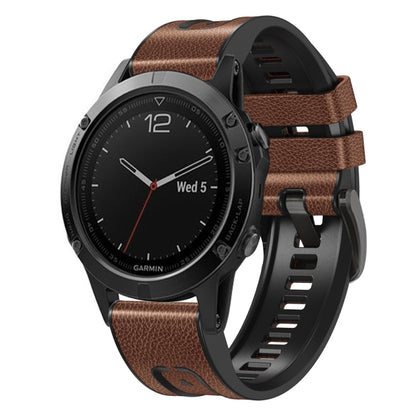 Pour Garmin Fenix 7X Silicone + bracelet de montre en cuir à dégagement rapide
