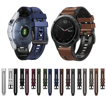 Pour Garmin Fenix 7X Silicone + bracelet de montre en cuir à dégagement rapide