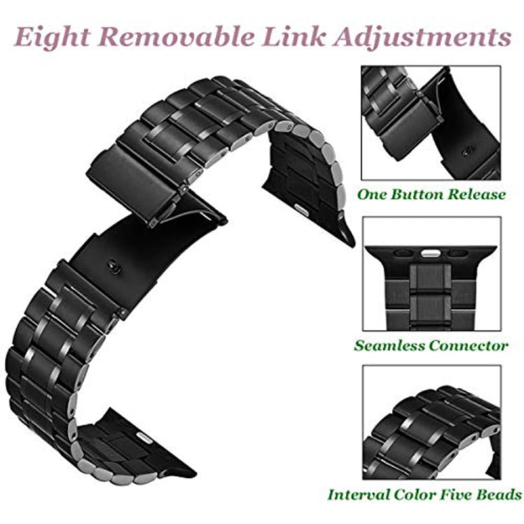 Bracelet de montre en acier inoxydable à 5 perles pour la série Apple Watch, 7 45mm / 6&SE&5&4 44mm / 3&2&1 42mm, 7 41mm / 6&SE&5&4 40mm / 3&2&1 38mm