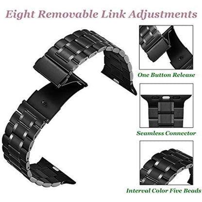 Bracelet de montre en acier inoxydable à 5 perles pour la série Apple Watch, 7 45mm / 6&SE&5&4 44mm / 3&2&1 42mm, 7 41mm / 6&SE&5&4 40mm / 3&2&1 38mm