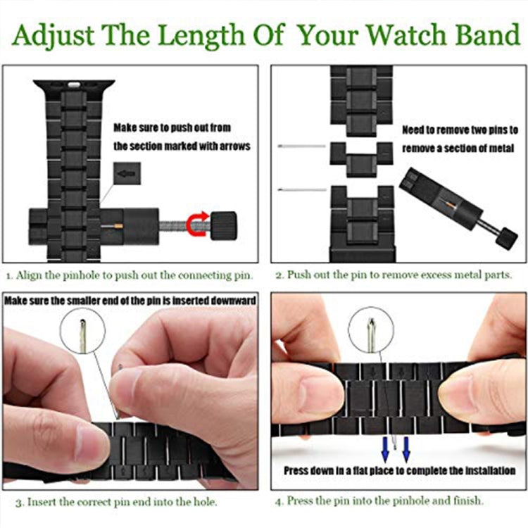 Bracelet de montre en acier inoxydable à 5 perles pour la série Apple Watch, 7 45mm / 6&SE&5&4 44mm / 3&2&1 42mm, 7 41mm / 6&SE&5&4 40mm / 3&2&1 38mm