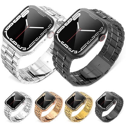 Bracelet de montre en acier inoxydable à 5 perles pour la série Apple Watch, 7 45mm / 6&SE&5&4 44mm / 3&2&1 42mm, 7 41mm / 6&SE&5&4 40mm / 3&2&1 38mm