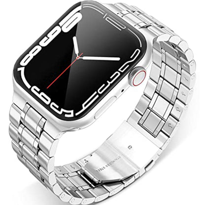 Bracelet de montre en acier inoxydable à 5 perles pour la série Apple Watch, 7 45mm / 6&SE&5&4 44mm / 3&2&1 42mm, 7 41mm / 6&SE&5&4 40mm / 3&2&1 38mm