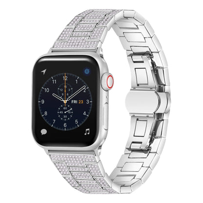 Bracelet de montre en métal diamant pour la série Apple Watch, 7 45mm / 6&SE&5&4 44mm / 3&2&1 42mm, 7 41mm / 6&SE&5&4 40mm / 3&2&1 38mm