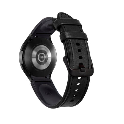 Bracelet de montre à boucle noire en silicone + cuir, For Samsung Galaxy Watch5 Pro 45mm/5 44mm/5 40mm