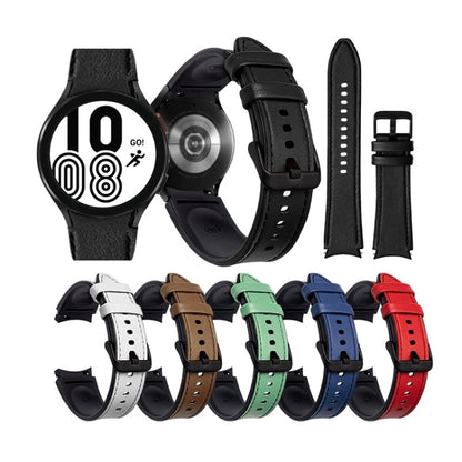 Bracelet de montre à boucle noire en silicone + cuir, For Samsung Galaxy Watch5 Pro 45mm/5 44mm/5 40mm