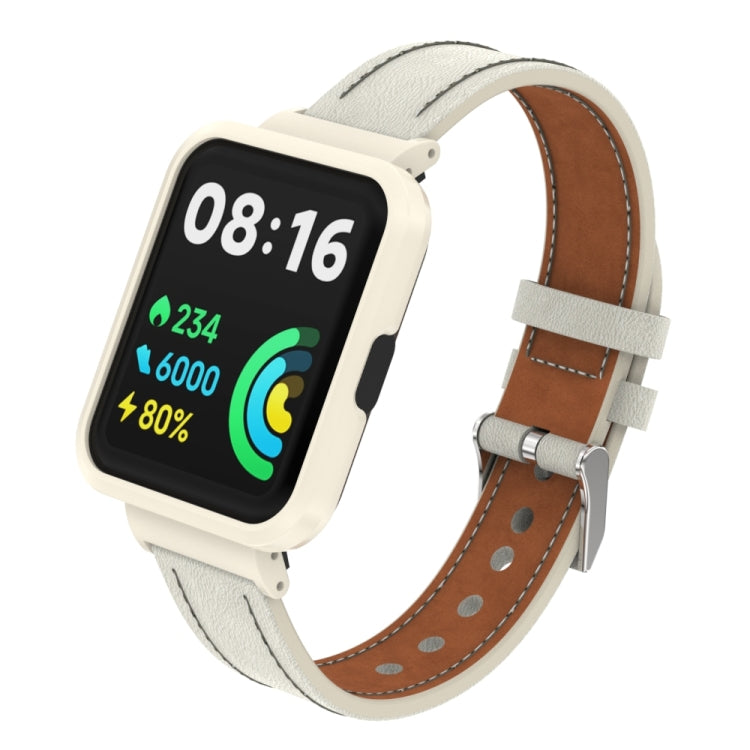 Bracelet de montre intégré en cuir véritable avec boîtier en métal, For Xiaomi Mi Watch Lite / Redmi Watch, For Xiaomi Redmi Watch 2, For Xiaomi Redmi Watch 2 Lite