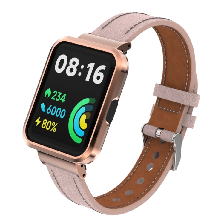 Bracelet de montre intégré en cuir véritable avec boîtier en métal, For Xiaomi Mi Watch Lite / Redmi Watch, For Xiaomi Redmi Watch 2, For Xiaomi Redmi Watch 2 Lite