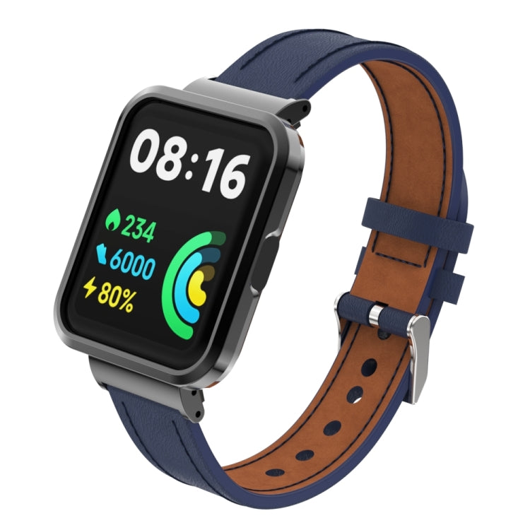 Bracelet de montre intégré en cuir véritable avec boîtier en métal, For Xiaomi Mi Watch Lite / Redmi Watch, For Xiaomi Redmi Watch 2, For Xiaomi Redmi Watch 2 Lite