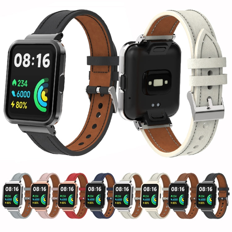 Bracelet de montre intégré en cuir véritable avec boîtier en métal, For Xiaomi Mi Watch Lite / Redmi Watch, For Xiaomi Redmi Watch 2, For Xiaomi Redmi Watch 2 Lite