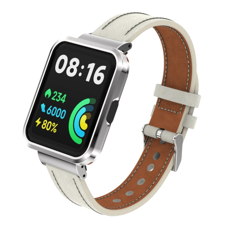 Bracelet de montre intégré en cuir véritable avec boîtier en métal, For Xiaomi Mi Watch Lite / Redmi Watch, For Xiaomi Redmi Watch 2, For Xiaomi Redmi Watch 2 Lite