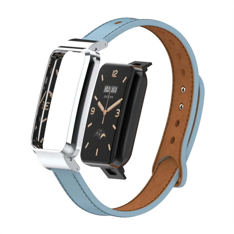 Bracelet de montre à monture métallique en cuir à double clou, For Xiaomi Mi Band 7 Pro