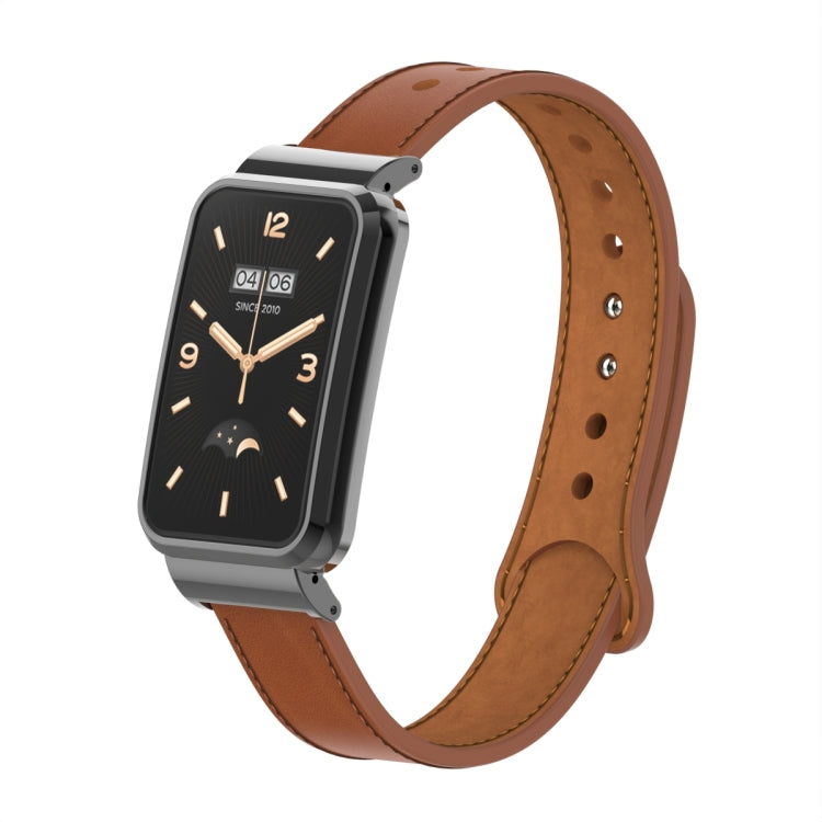 Bracelet de montre à monture métallique en cuir à double clou, For Xiaomi Mi Band 7 Pro