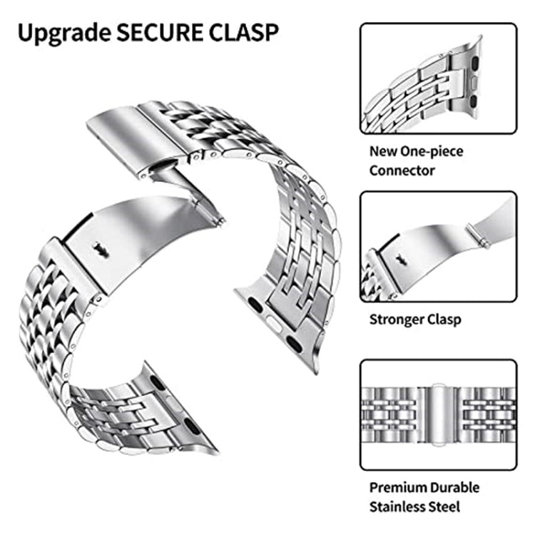 Bracelet de montre en acier inoxydable ultra-mince à sept perles pour la série Apple Watch, 7 45mm / 6&SE&5&4 44mm / 3&2&1 42mm, 7 41mm / 6&SE&5&4 40mm / 3&2&1 38mm