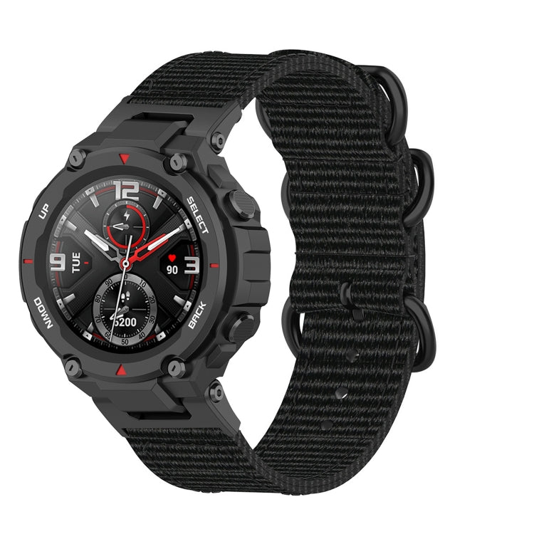 Bracelet de montre en nylon à boucle noire à trois anneaux, For Amazfit T-Rex / T-Rex Pro / Ares