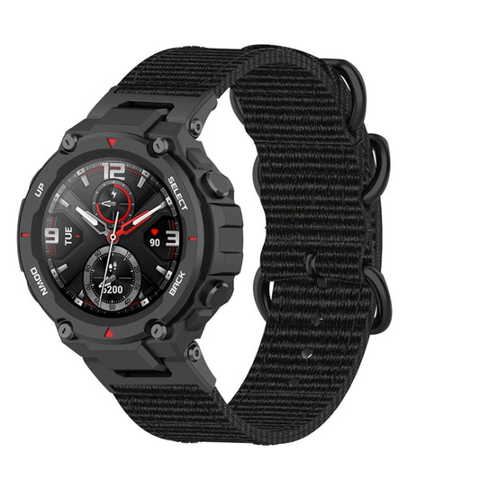 Bracelet de montre en nylon à boucle noire à trois anneaux, For Amazfit T-Rex / T-Rex Pro / Ares