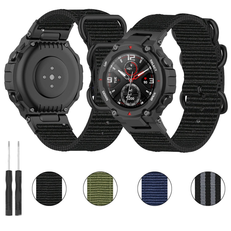 Bracelet de montre en nylon à boucle noire à trois anneaux, For Amazfit T-Rex / T-Rex Pro / Ares