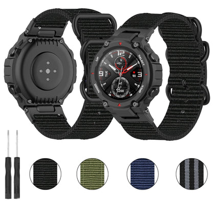 Bracelet de montre en nylon à boucle noire à trois anneaux, For Amazfit T-Rex / T-Rex Pro / Ares