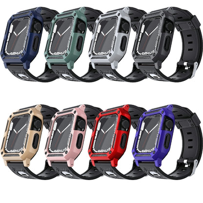 Bracelet de montre en silicone militaire + ensemble de boîtier de montre, For Apple Watch Series 9/8/7 45mm, For Apple Watch Series 9/8/7 41mm