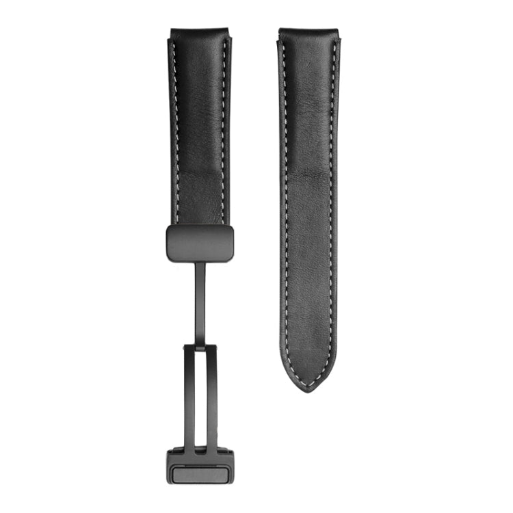 Pour Samsung Galaxy Watch5 40mm / 44mm Bande de montre en cuir véritable à armure toile, Black Buckle, Silver Buckle