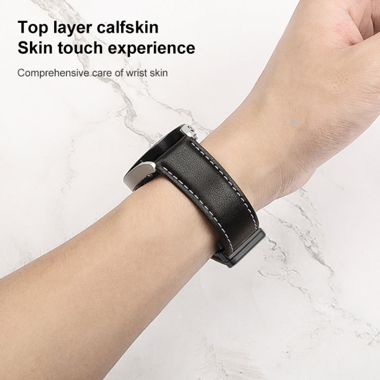 Pour Samsung Galaxy Watch5 40mm / 44mm Bande de montre en cuir véritable à armure toile, Black Buckle, Silver Buckle