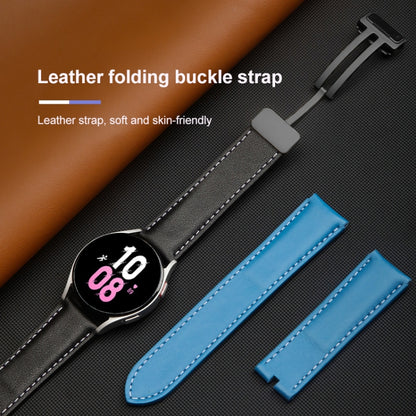 Pour Samsung Galaxy Watch5 40mm / 44mm Bande de montre en cuir véritable à armure toile, Black Buckle, Silver Buckle